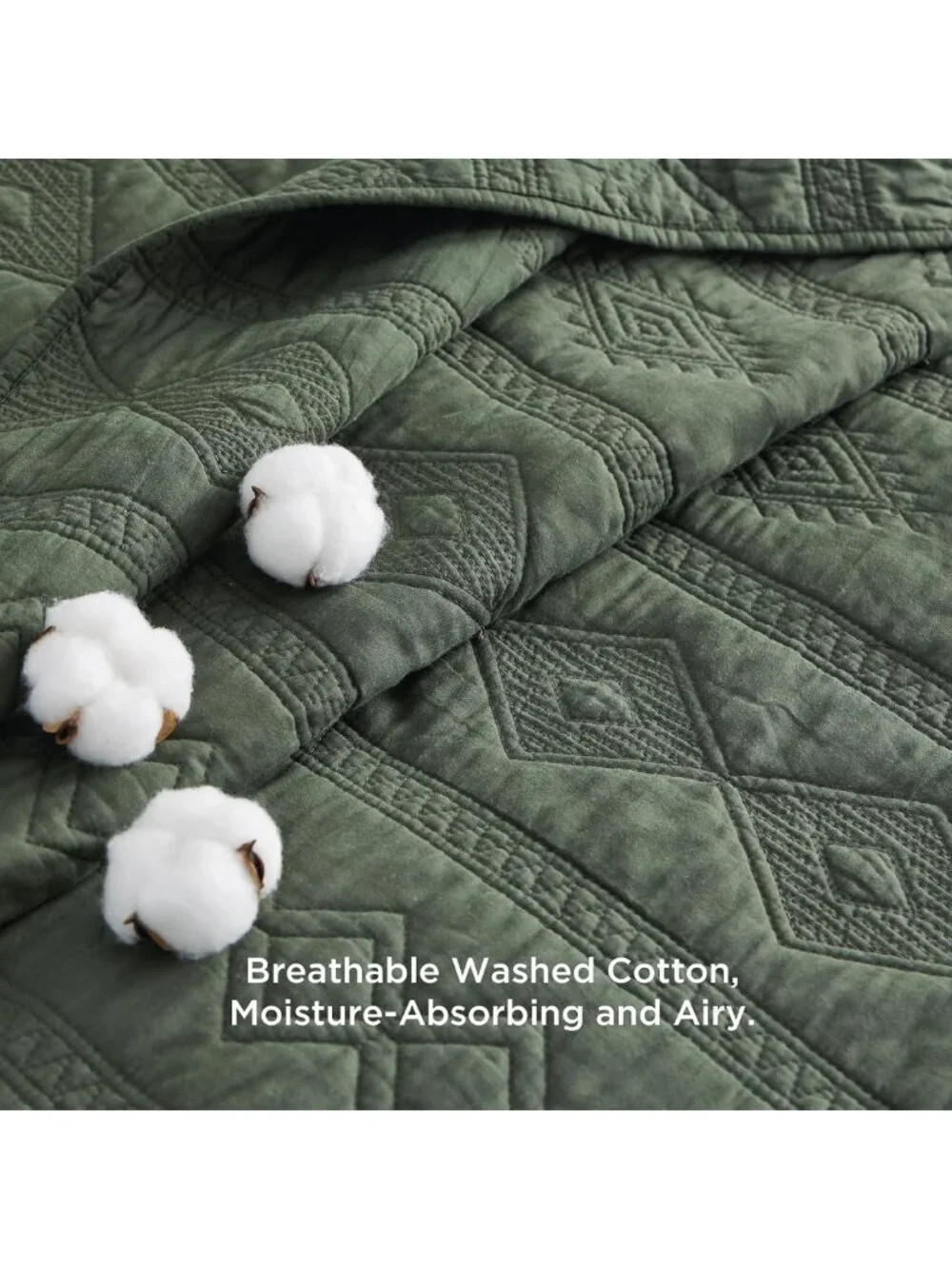 100% Cotton King Quilt Set - Soft Olive Green Bedspread for Cozy Home Decor